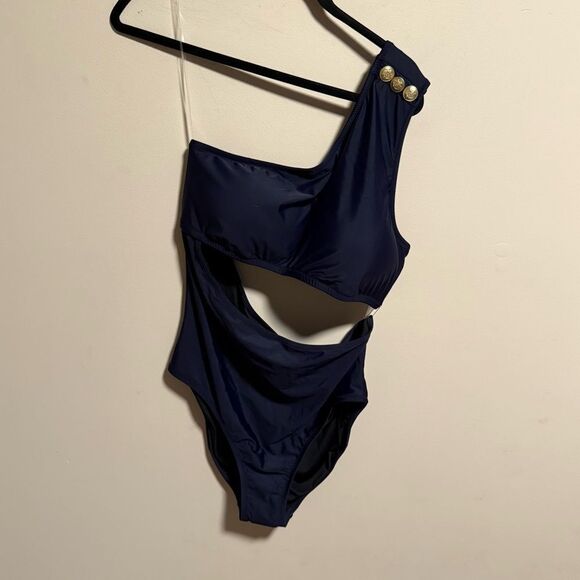 NWT J. Crew Cut Out Full Coverage One Piece Swimsuit with Buttons Navy- Size 18 - Picture 7 of 11